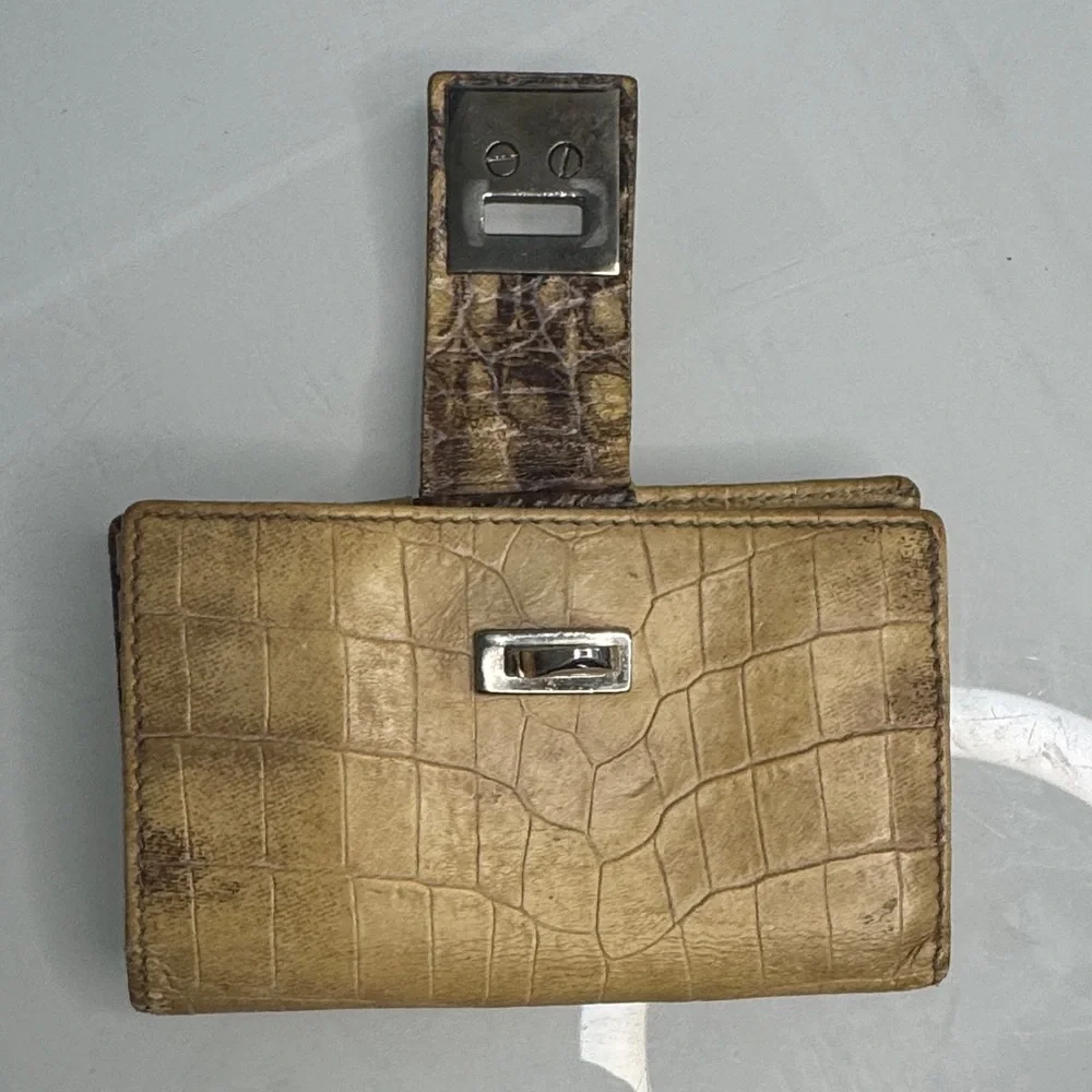 Salvatore Ferragamo Beige Crocodile Embossed Wallet